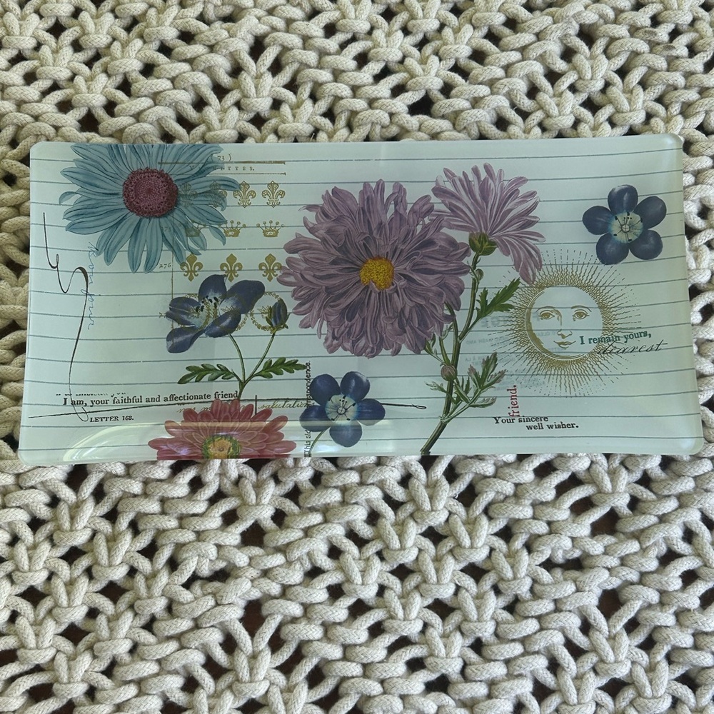 Fringe Studio Printemps Fleurs FRIEND Rectangular Glass Trinket Tray 8" x 4"